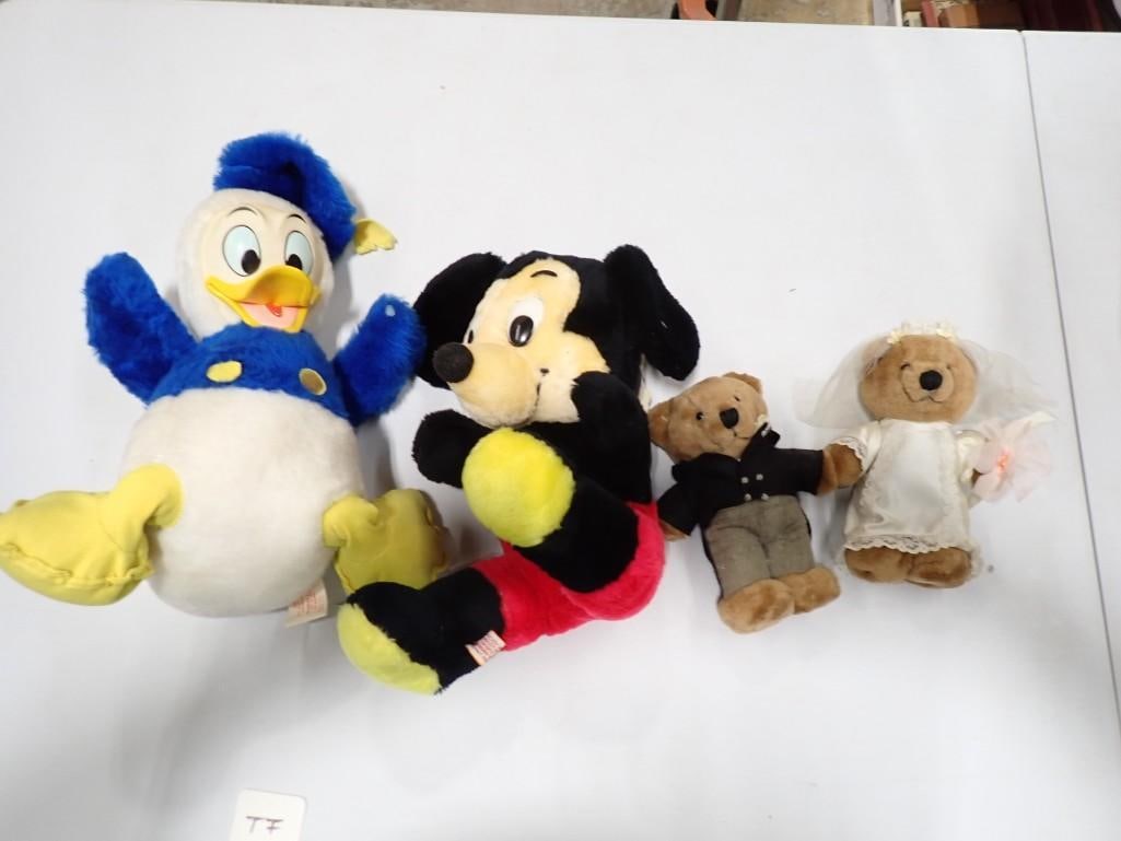 Plush Lot including Vintage Mickey Mouse, Donald Duck, Wedding Bears: Plush Lot including Vintage Mickey Mouse, Donald Duck, Dakin Bride and Groom Teddy Bears
