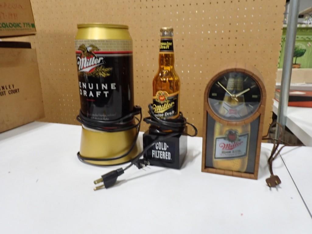 Miller High Life and Genuine Draft Lot including Clock, Bar Lights (1 of 4)