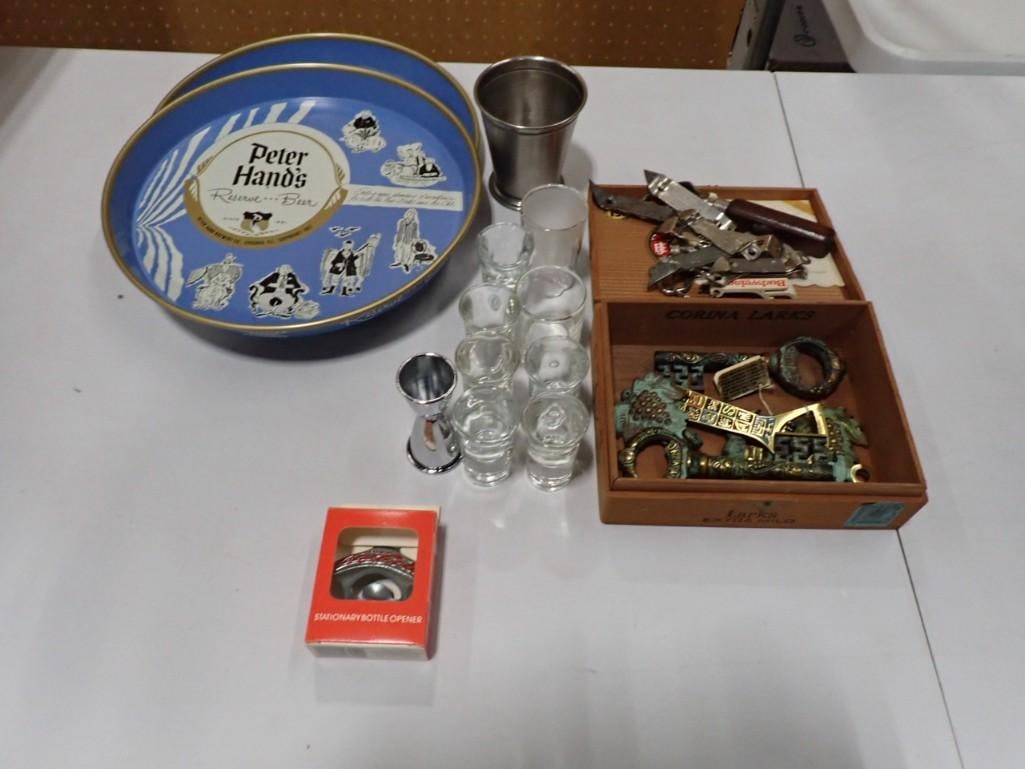 Bar Lot including Peter Hand's Beer Trays, Shot Glasses, Bottle Openers, etc. (1 of 5)