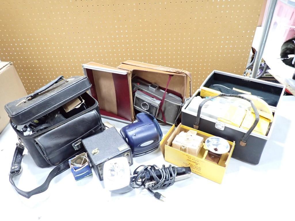 Vintage Camera / Accessory Lot including Polaroid, Lights, Mark XII Cases, Pentax SLR, etc. (1 of 9)