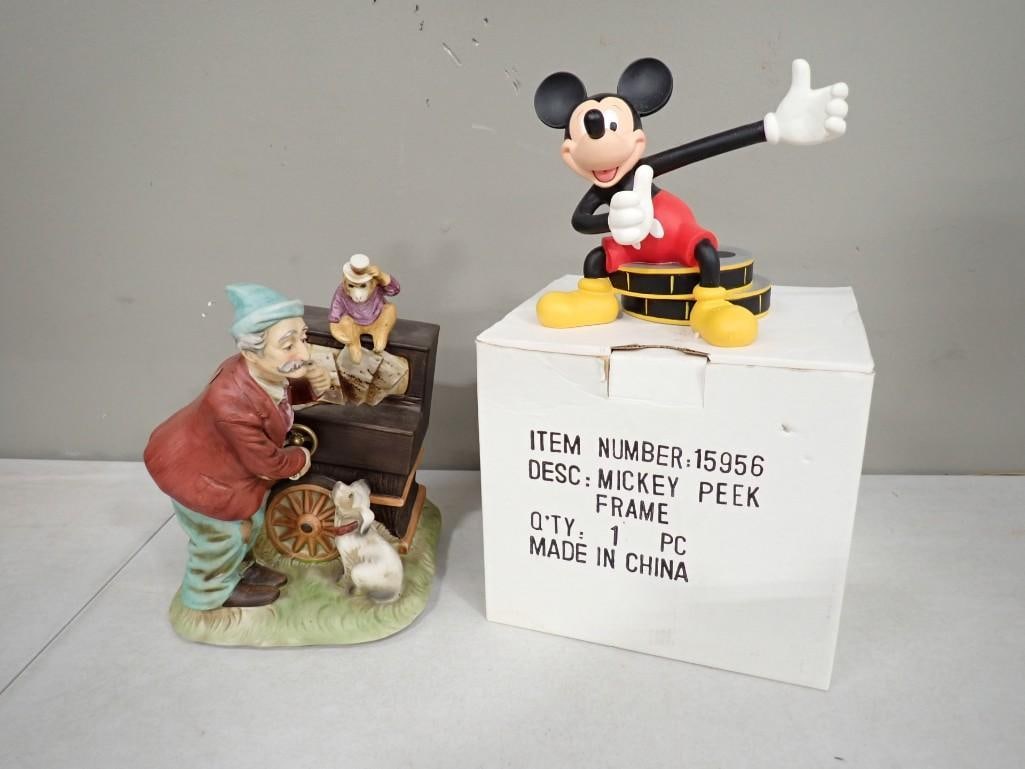 Mickey Mouse Picture Frame Holder and Porcelain WACO Animated Melody in Motion Organ Grinder (1 of 6)