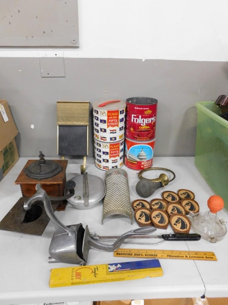 Collectibles incl Old Horn, Coffee Grinder, Coffee Cans, Kitchen Gadgets, (1 of 5)