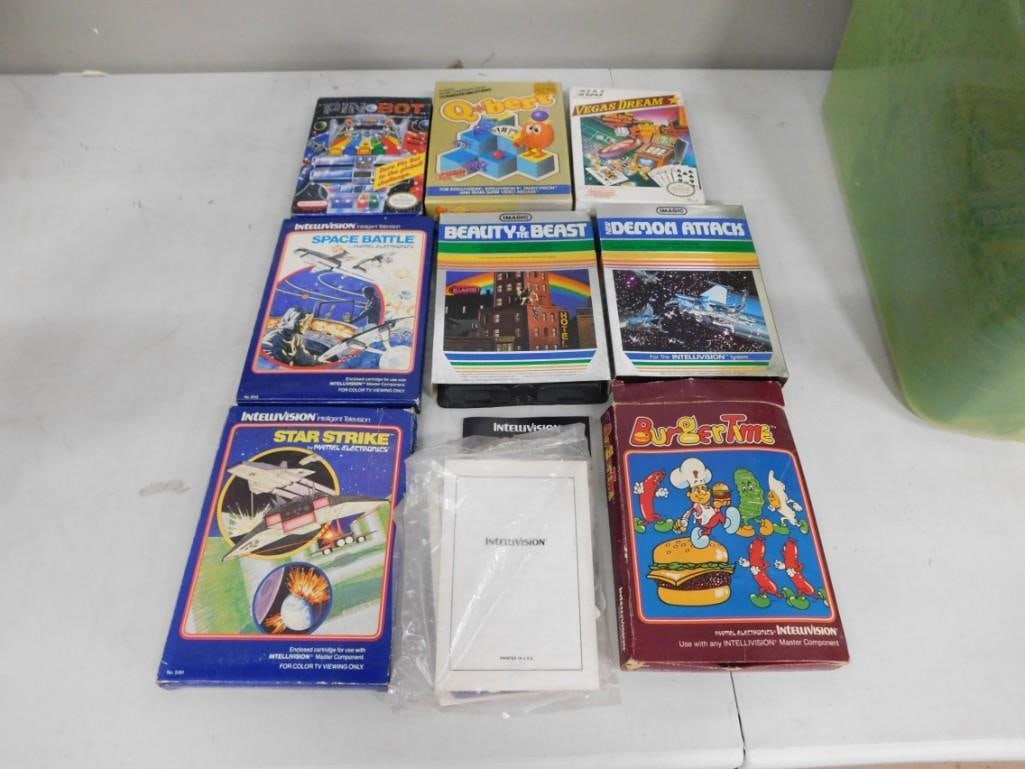 Vintage Video Game Lot for Nintendo and Intellivision including Pinbot, Q*Bert, Space Battle (1 of 3)