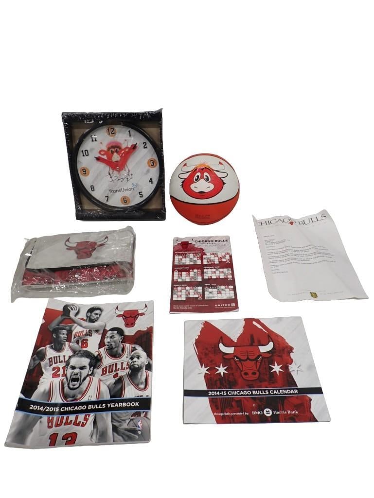 Chicago Bulls NBA Basketball Collectibles incl Benny The Bull Clock, Ball, 2014/2015 Chicago Bulls Y: Chicago Bulls NBA Basketball Collectibles incl Benny The Bull Clock, Ball, 2014/2015 Chicago Bulls Yearbook, calendar, small insulated bag