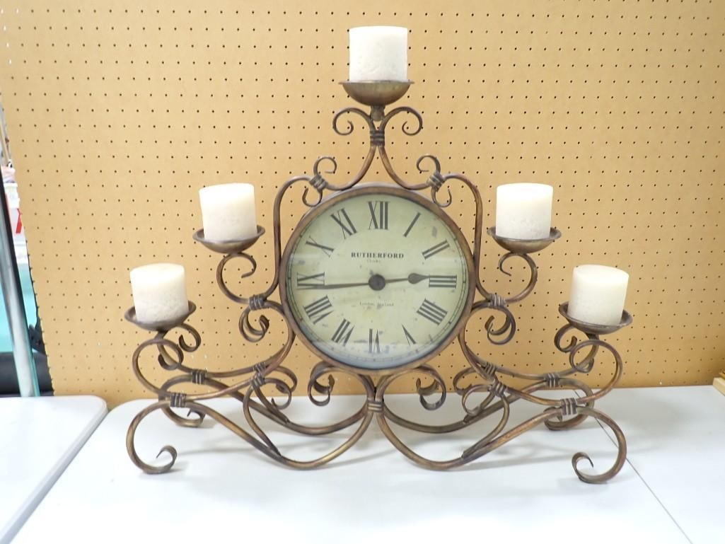 Mantle Clock with Candle Holder Home Decor: Mantle Clock with Candle Holder Home Decor Condition: clock is untested