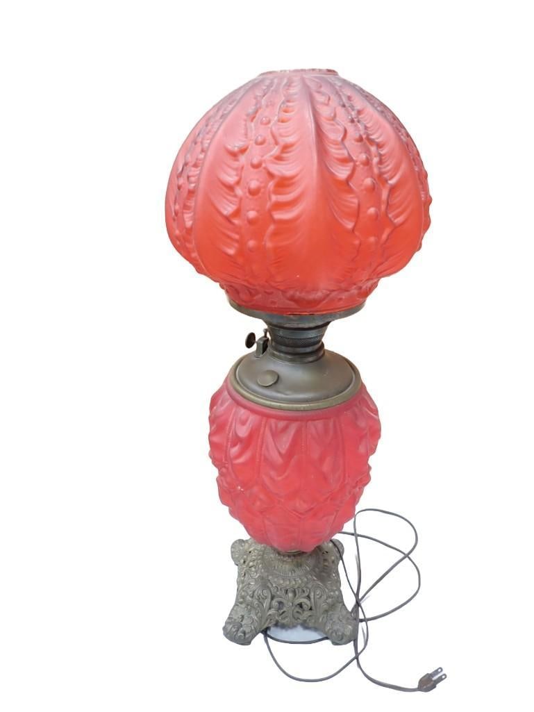 Antique Red Gone with the Wind Lamp Electrified (1 of 10)