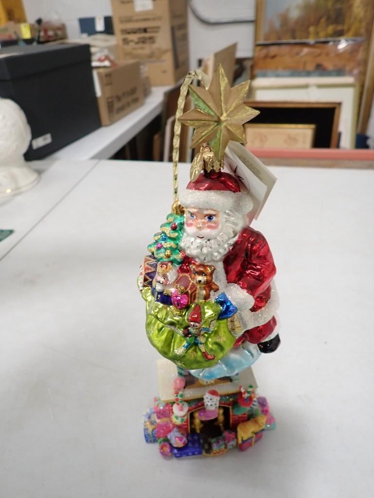 Christopher Radko Glass Christmas Ornament with Stand and Original Tag Santa with Bag of Gifts: Christopher Radko Glass Christmas Ornament with Stand and Original Tag Santa with Bag of Gifts