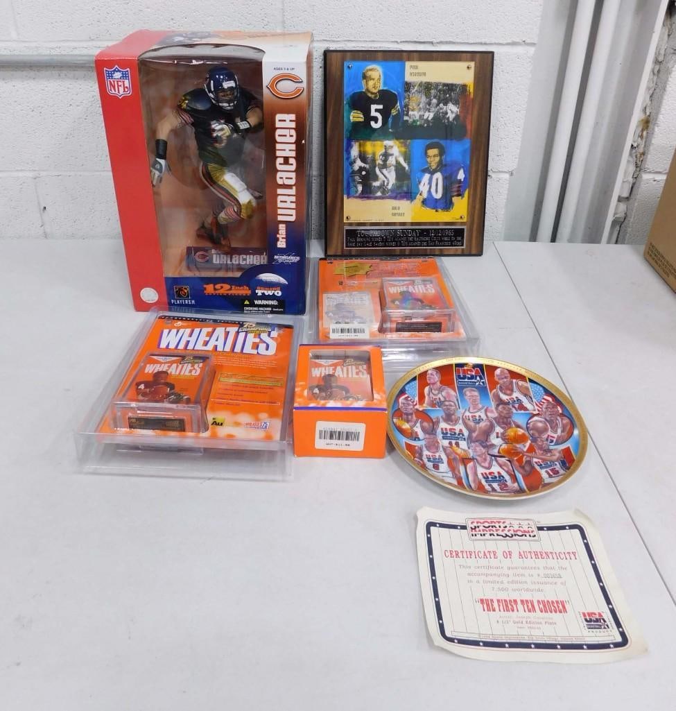 Sports Lot incl Brian Urlacher 12" McFarlane NFL Figure, Paul Hornung Plaque, (1 of 9)