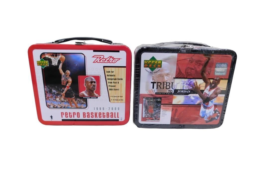 2 Metal Michael Jordan Lunchboxes incl 1 Sealed Upper Deck: Lot of 2 Metal Michael Jordan Lunchboxes incl 1 Sealed Upper Deck