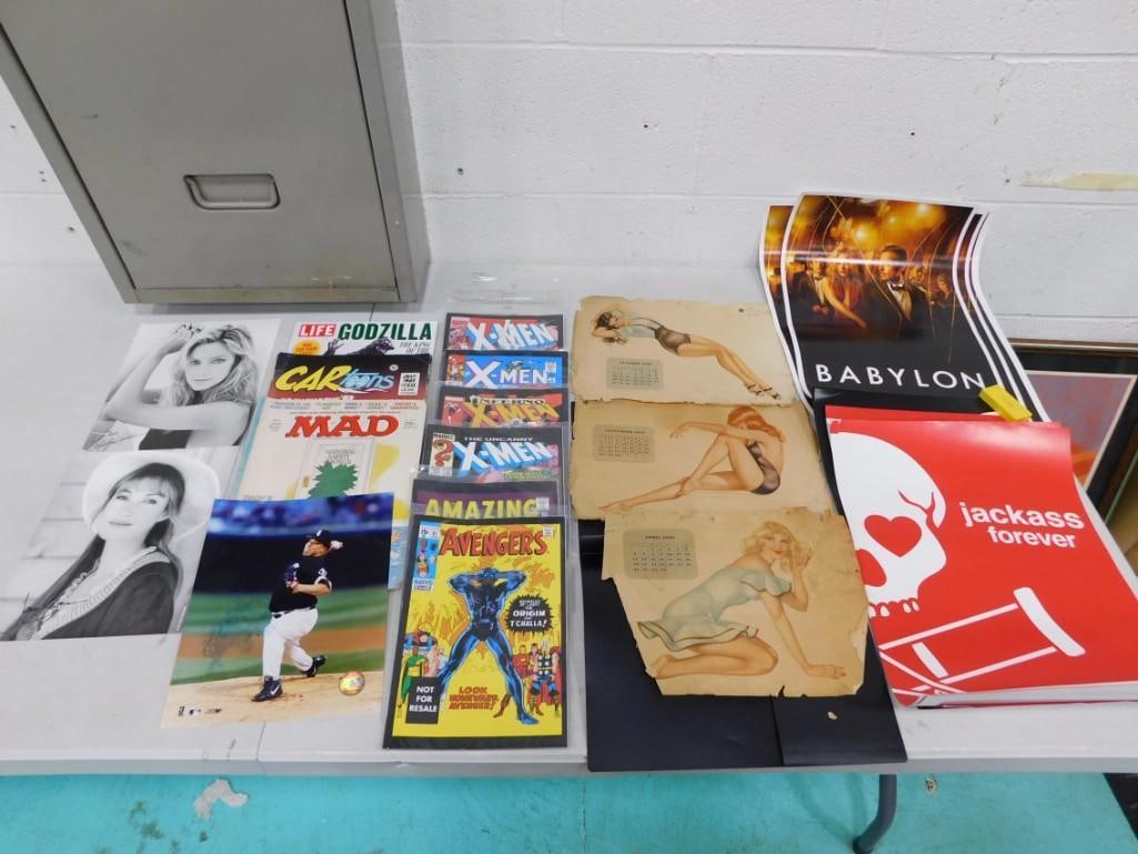 Assorted Lot including 1940's Pin-Up Girl Calendars, X-Men Comic Books, Mad Magazine, Autographs, et (1 of 12)