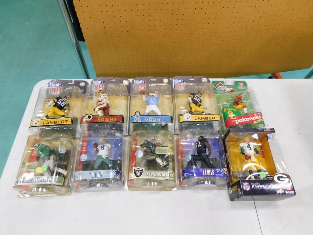10 Football Figures New in Package incl Warren Moon, John Riggins, Troy Polamalu,: Lot of 10 Football Figures New in Package incl Warren Moon, John Riggins, Troy Polamalu, Brett Favre, Tony Romo, Ray Lewis, 2 Jack Lambert, etc