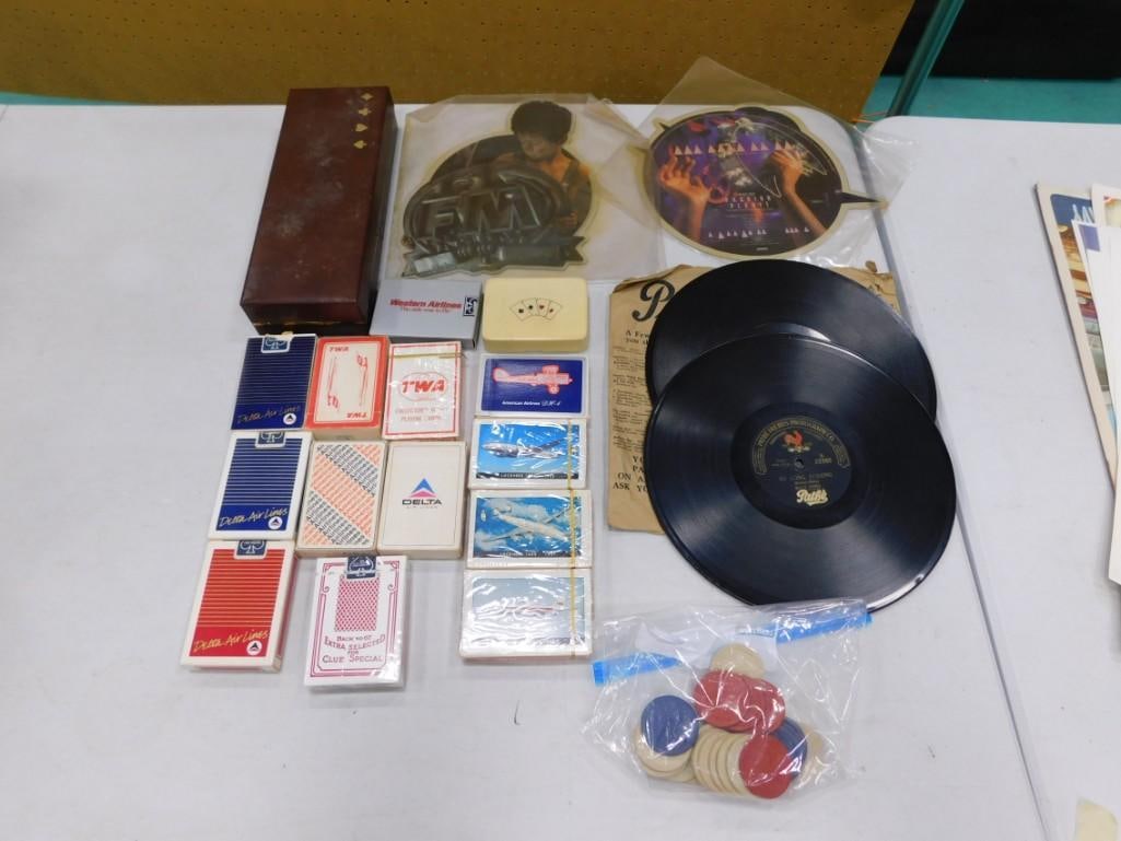 Misc. Lot including Thompson Twins Picture Vinyl Record, Playing Cards, other vinyl records, etc (1 of 8)