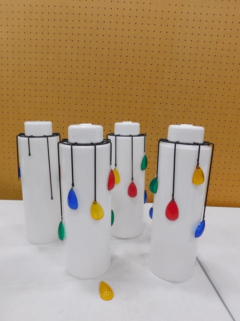 4 Milk Glass Light cover with colored plastic dangles (1 of 5)
