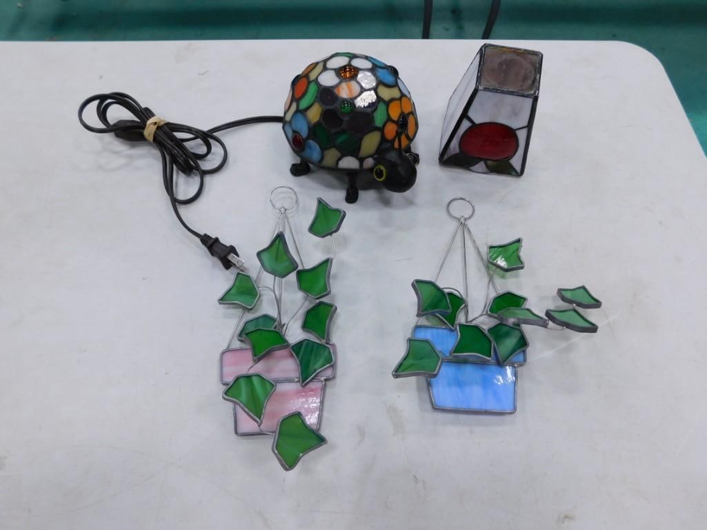 Stained Glass Lot including Turtle Lamp, Wall Hangings, etc (1 of 4)