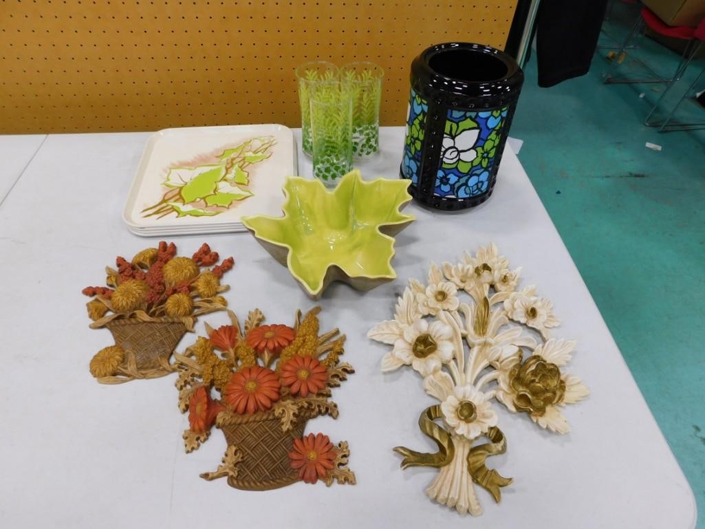Decor / Kitchen Lot including Red Wing 429 Leaf Bowl, Floral Wall Hangings, Vintage Trays, Ceramic (1 of 8)