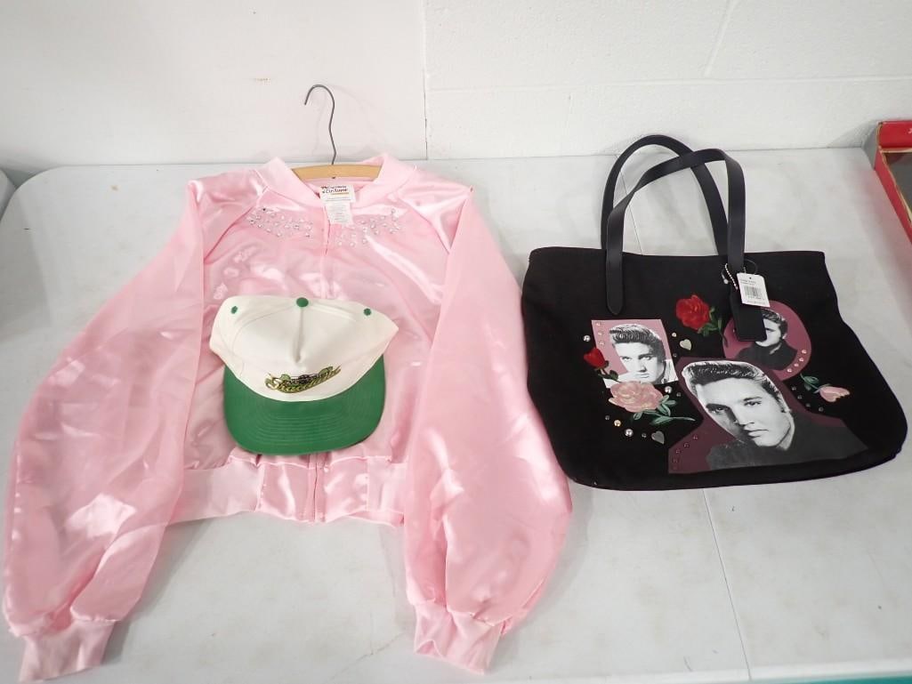 Elvis Presley Bag, Graceland Baseball Hat, Pink Costume Shirt or jacket: Elvis Presley Bag, Graceland Baseball Hat, Pink Costume Shirt or jacket