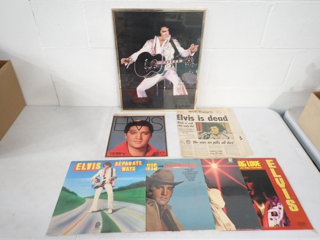 Elvis Presley Lot including Framed Picture, Newspaper, Vinyl Record Albums, etc. (1 of 12)