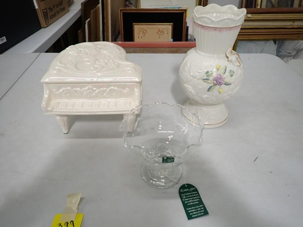 Eamon glass, ceramic piano trinket box and ceramic vase (1 of 9)