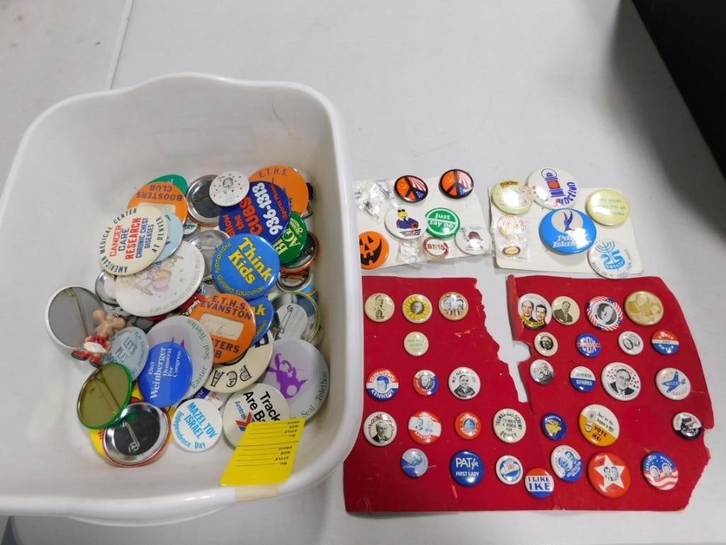 Lot of Buttons and Pins incl Political, Novelty, etc (1 of 6)