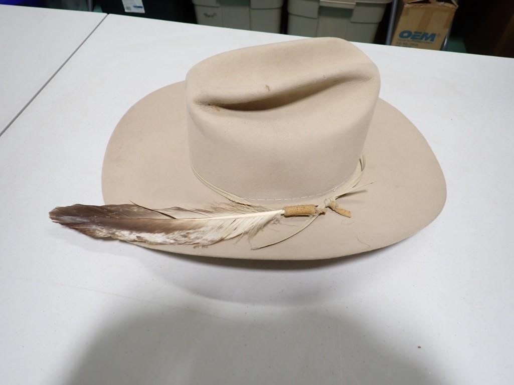 Stetson Cowboy Hat with Feather Size 7 1/4: Stetson Cowboy Hat with Feather Size 7 1/4