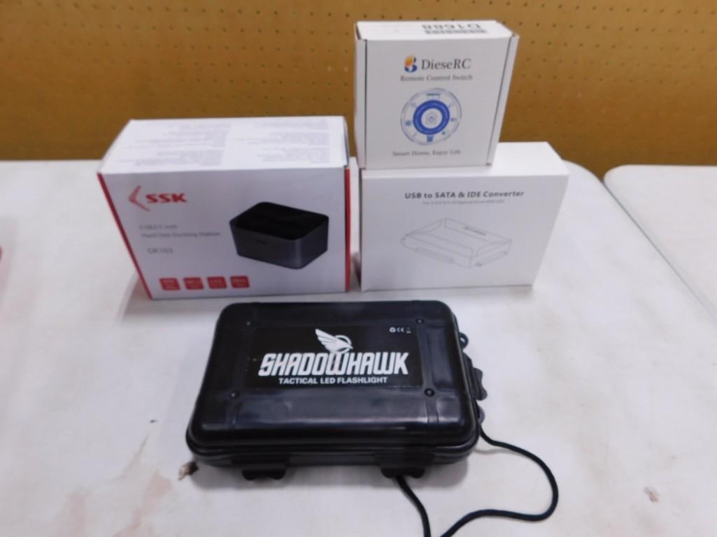 Misc Lot incl Shadowhawk Tactical LED Flashlight, DieseRC Remote Control Switch, USB to IDE Converte (1 of 4)