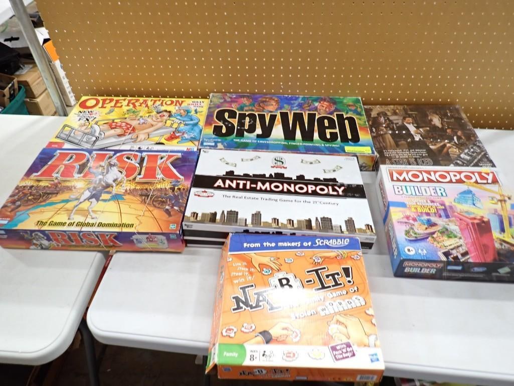 7 Board Games incl Spy Web, Anti-Monopoly, Risk, Operation, Monopoly Builder, Etc (1 of 3)