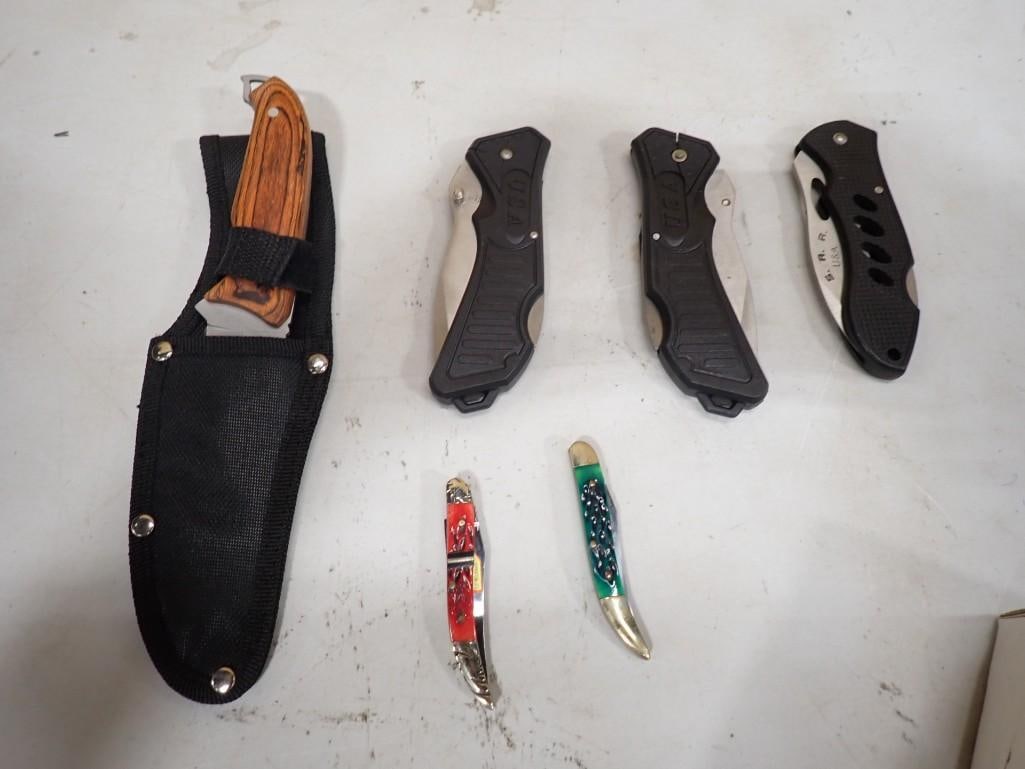 6 Knives incl 5 Pocket Knives and 1 Knife with Sheath (1 of 9)