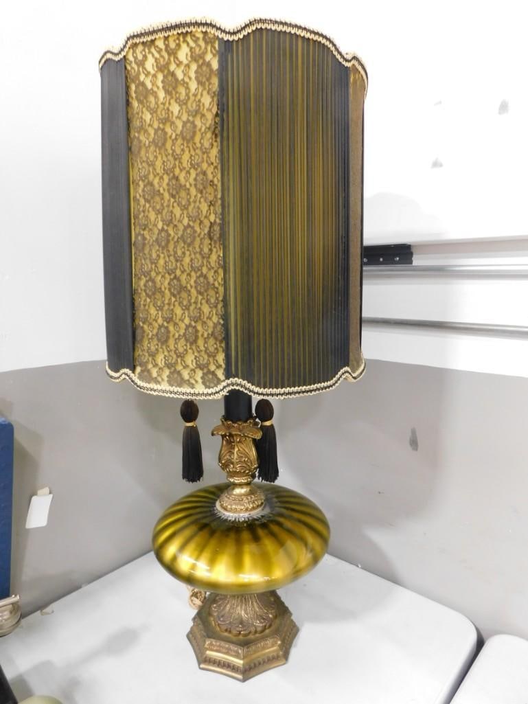 Mid Century Mod Lamp with Lacy Shade and Tassels (1 of 6)
