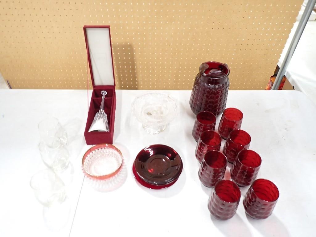 Vintage Anchor Hocking Bubble Ruby Red Drink Set with Pitcher and 8 Glasses or Tumblers, (1 of 13)