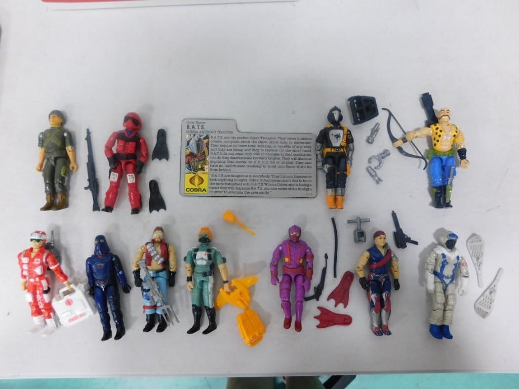 10 Vtg 1980s Hasbro GI Joe Hydro Viper, Hooded Cobra Commander, Etc 3.75" Figures Lot: 10 Vintage 1980s Hasbro GI Joe Hydro Viper, Hooded Cobra Commander, Etc 3.75" Figures Lot. Includes: Wet Suit, Xamot, BATS, etc. Figures have paint wear but are clean with good joints. Most includ