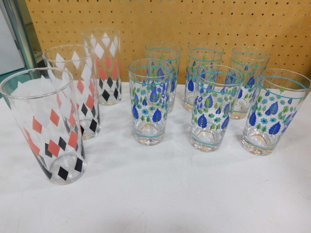 Vintage Marcrest Swiss Alpine Glass Lot Plus Libbey Diamond Pattern High Ball Glasses: Vintage Mid Century Marcrest Swiss Alpine Glass Lot Plus Libbey Diamond Pattern High Ball Glasses