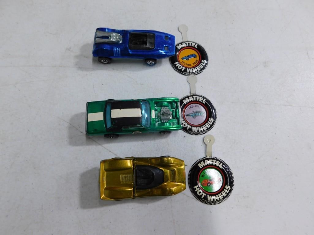 3 Vintage Mattel Hot Wheels Redline Cars with Corresponding Buttons / Pins (1 of 7)