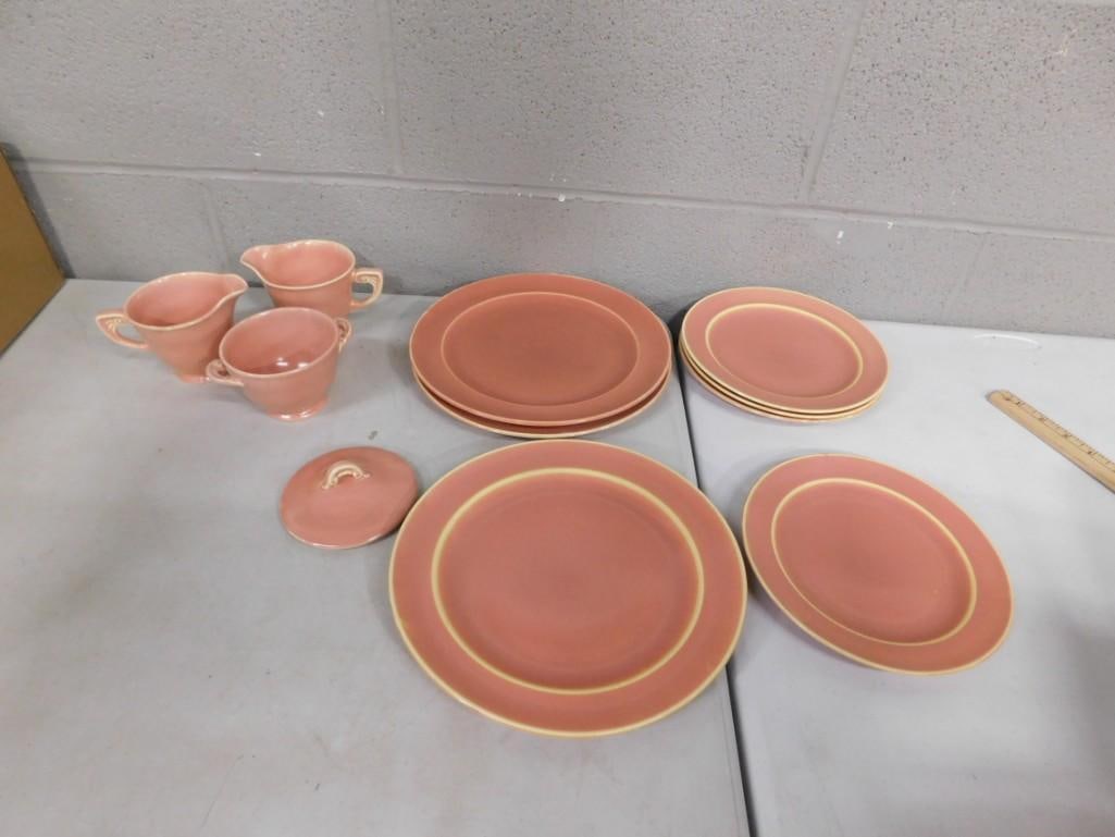 Vintage Homer Laughllin Wells Art Dishes - Creamer, Lidded Sugar Dish and some plates: Vintage Homer Laughllin Wells Art Dishes - Creamer, Lidded Sugar Dish and some plates