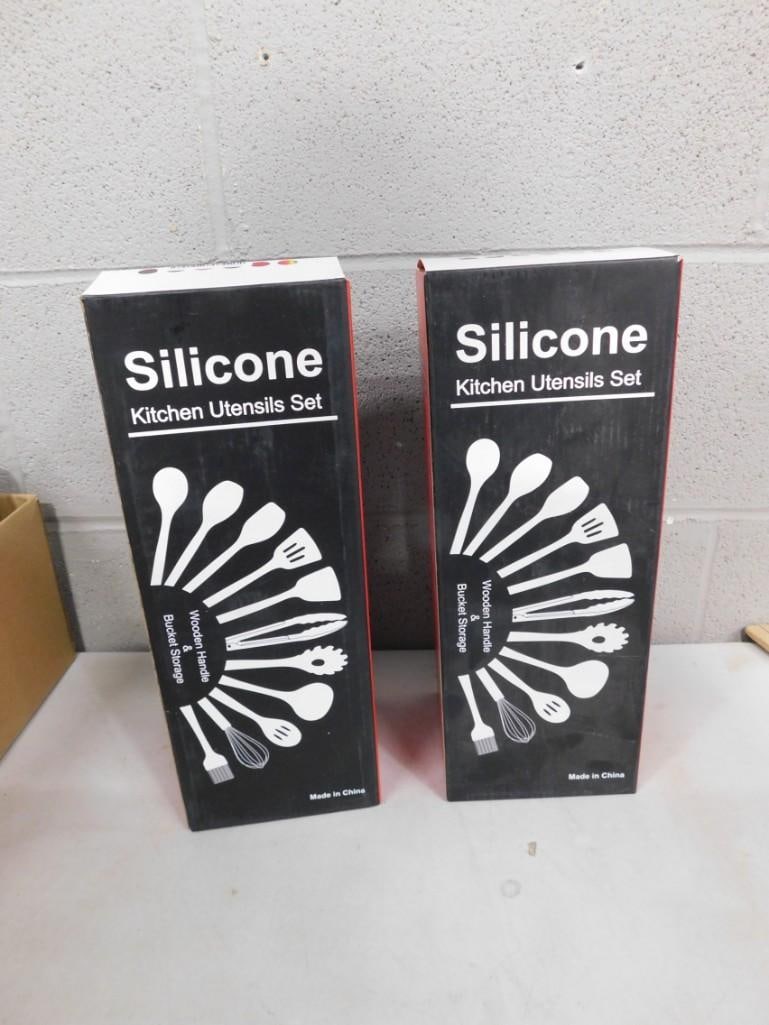 Two Silicone Kitchen Utensil Sets New in Box - Both sets are light Green with wooden handles (1 of 5)