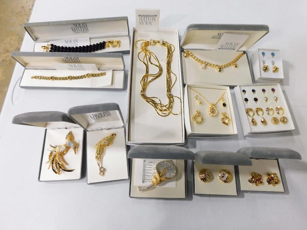 12 Pc Nolan Miller Costume Jewelry incl Rhinestone Bird Brooch or Pin, Thinestone Calla Lily Brooch, (1 of 11)