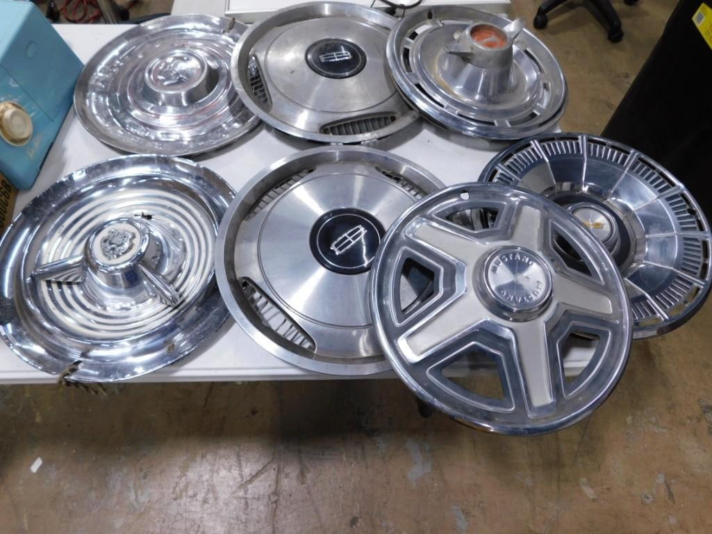 7 Vintage Hubcaps incl 1950s Mercury, 1950s Oldsmobile, Lincoln, 1969 Ford Mustang, (1 of 8)