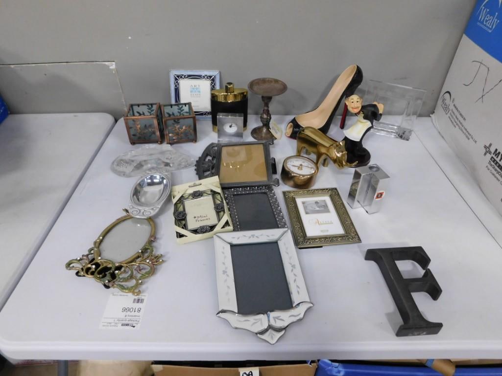 Lot of Home Decor Items incl Brass Rhinoceros, Metal Candle Holders, Vintage Metal Flask, Picture Fr: Lot of Home Decor Items incl Brass Rhinoceros, Metal Candle Holders, Vintage Metal Flask, Picture Frames, etc. 16+ items