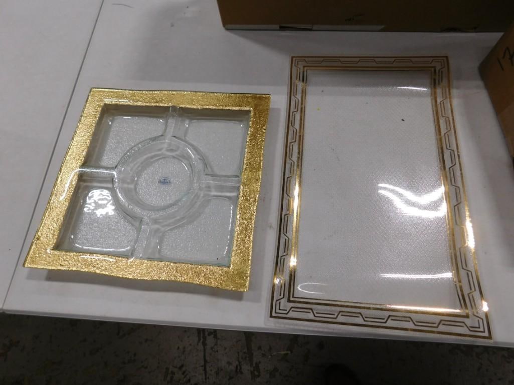 2 Glass Serving Platters incl 1 Modern Badash and 1 MCM Curved or Bent Edge Tray (1 of 4)