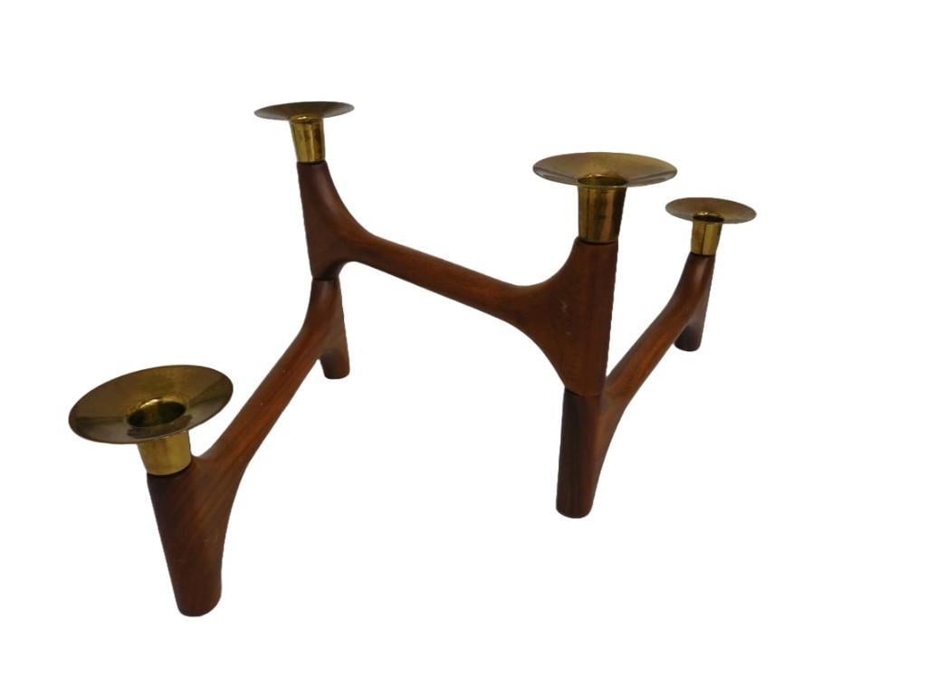 MCM Walnut/Teak Danish Articulated Candle Holder with Brass Fittings (1 of 6)