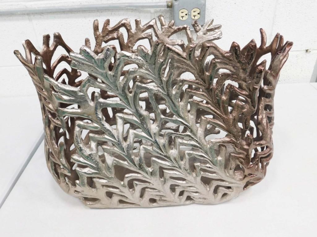 Modern Silvered Heavy Iron Magazine Rack 14" x 18": Modern Silvered Heavy Iron Magazine Rack 14" x 18"