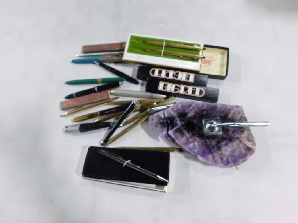 Vintage Writing Pen Lot incl Amethyst Pen Stand, Parker, Cross, Big Red, and more (1 of 7)