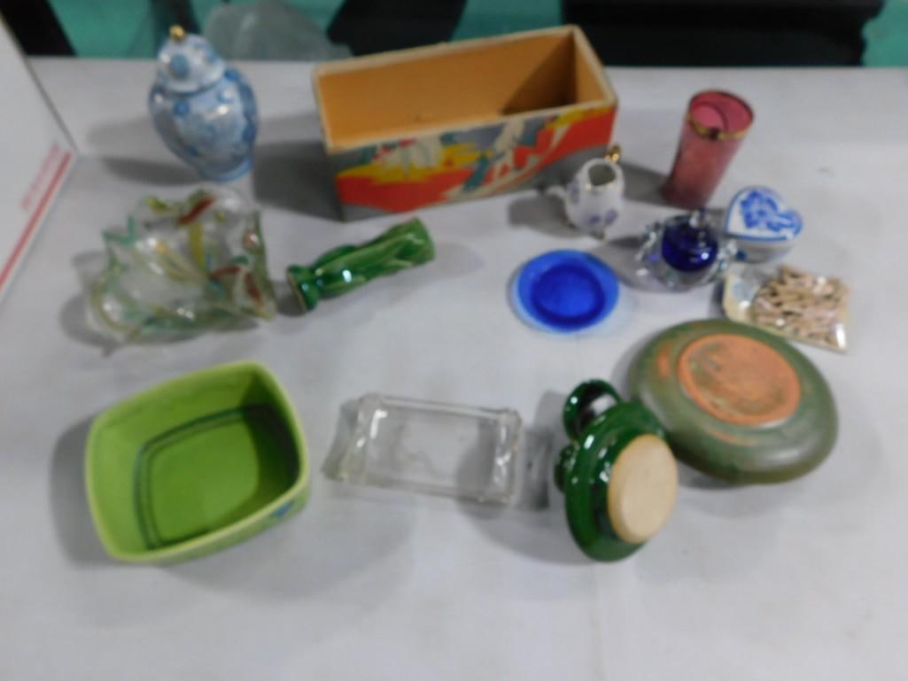 Lot of Ceramic and Glass incl Artist Signed Art Glass Perfume Bottle, Etc (1 of 13)