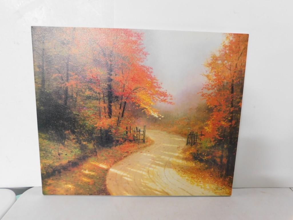 Thomas Kinkade "Autumn Lane" Print on Canvas w COA: Thomas Kinkade "Autumn Lane" Print on Canvas with COA