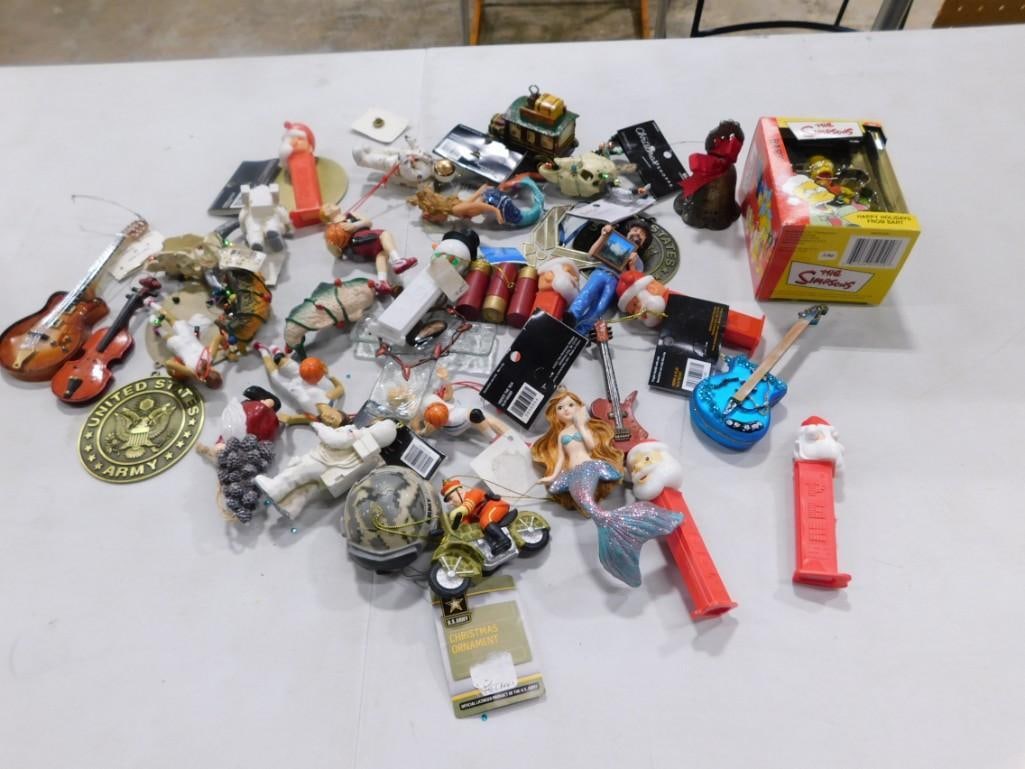 Lot of Christmas Items incl Christmas Pez Dispensers, Bob Ross Ornament, 2 Mermaid Ornaments, (1 of 4)