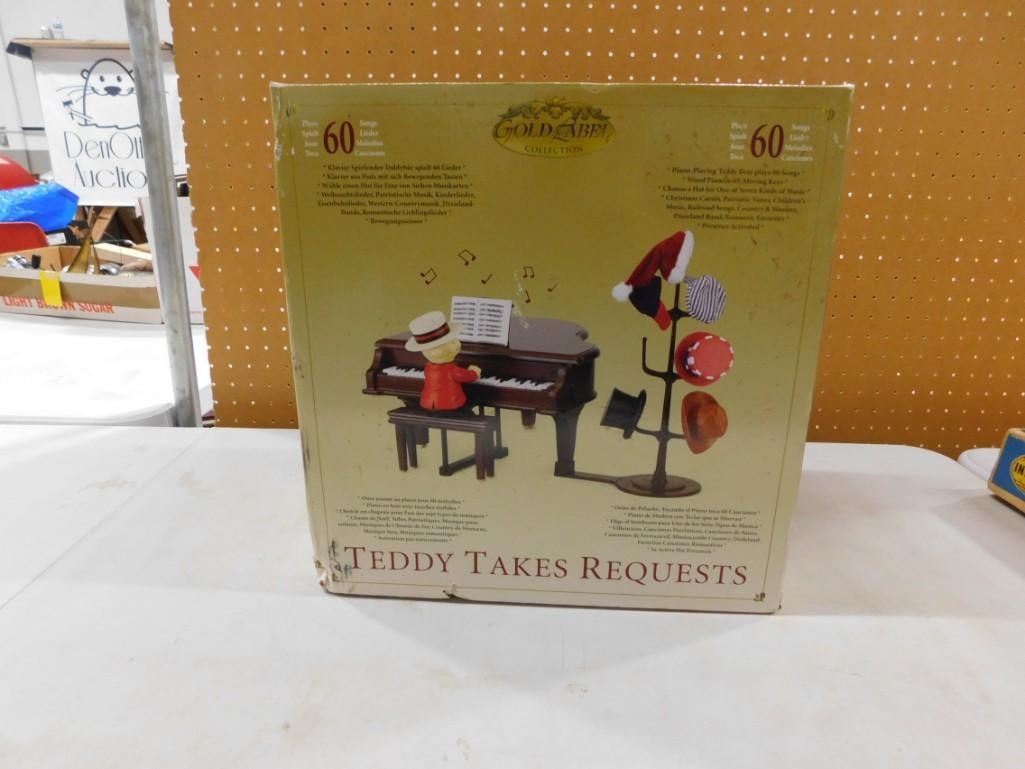 Mr Christmas Gold Label Teddy Takes Requests Musical Piano Playing Bear with Hats Plays 60 Songs (1 of 3)