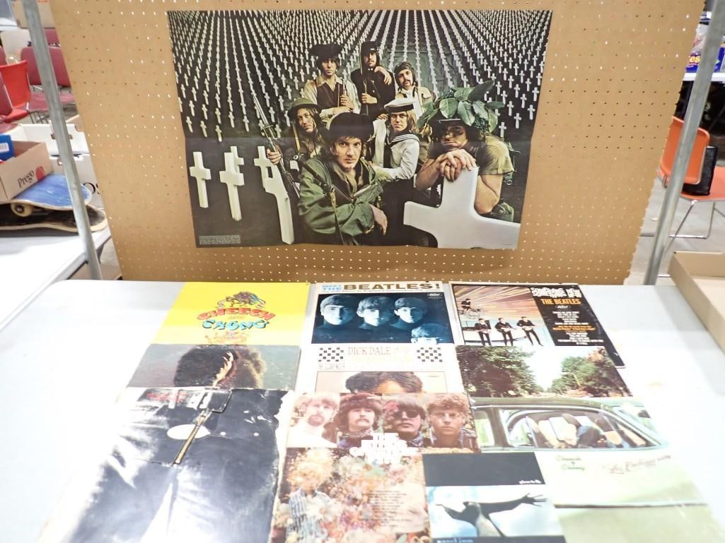 Music Lot including Chicago Poster, Vinyl Records - Dick Dale, Beatles, The Byrds, Cheech and Chong (1 of 7)