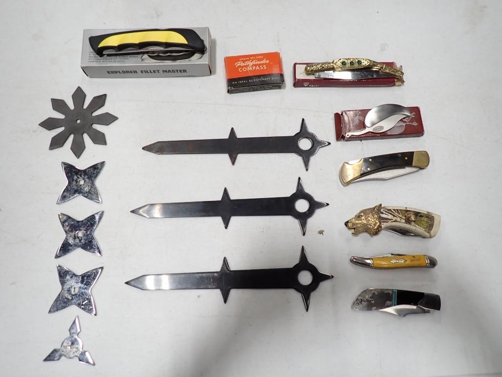 Assorted Knives, Blades, Throwing Stars, pocket knives, etc. (1 of 5)