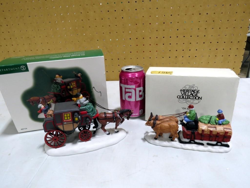2 Dept 56 Christmas Village Accessories incl Crowntree Coach Dickens Village Series and Ox Sled Heri: 2 Department 56 Christmas Village Accessories incl Crowntree Coach Dickens Village Series and Ox Sled Heritage Village Collection. Both in original boxes
