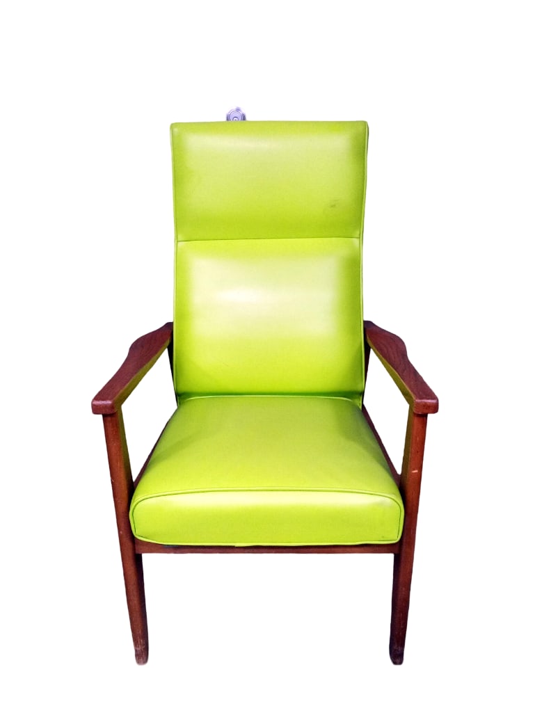 Vintage MCM Borg Warner Mid Century Mod Lime Green Chair with Wood Arms and Handles (1 of 4)