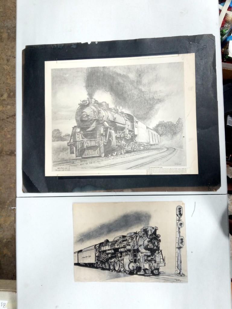 Pair of Railroad Prints including Roscoe Misselhorn and William Rathos: Pair of Railroad Prints including Roscoe Misselhorn and William Rathos - Roughly 21x17" and 11x15"